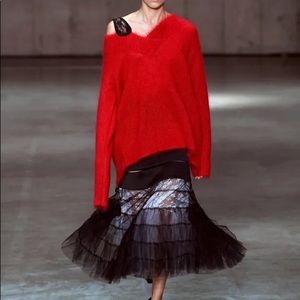 CHRISTOPHER KANE - NWT - XL Split-back Lace-trimmed Mohair-blend Sweater Red